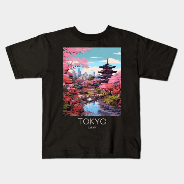 A Pop Art Travel Print of Tokyo Japan Kids T-Shirt by Studio Red Koala